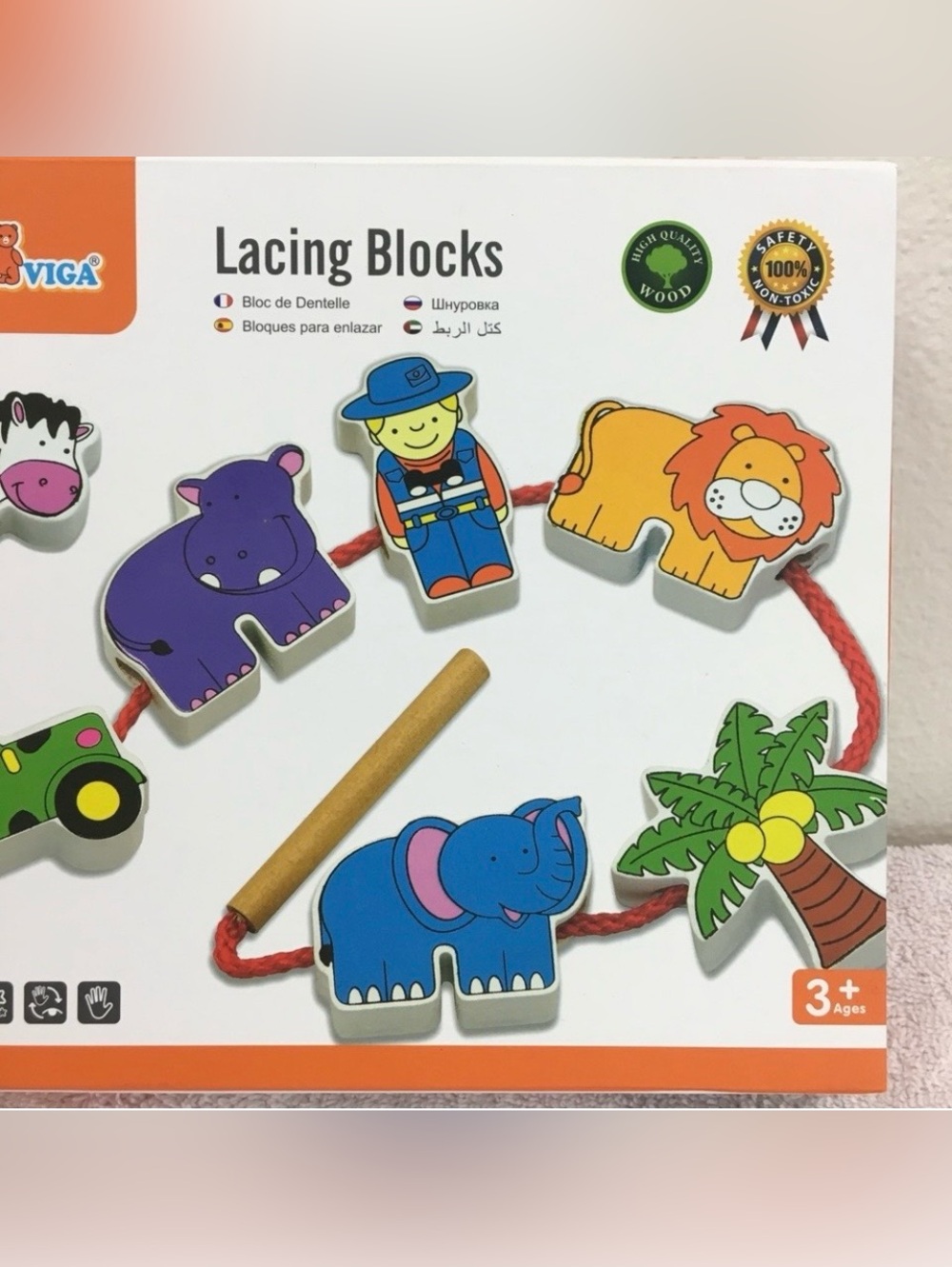NWT New Viga Toys High Quality Non Toxic Wood Animal Lacing Blocks Montessori 3+ - Picture 2 of 5